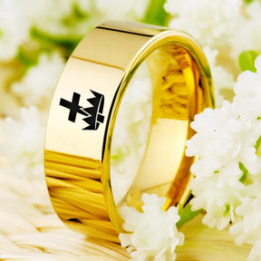 Knights Templar Commandery Ring - Gold Color Pipe Cut Tungsten - Bricks Masons