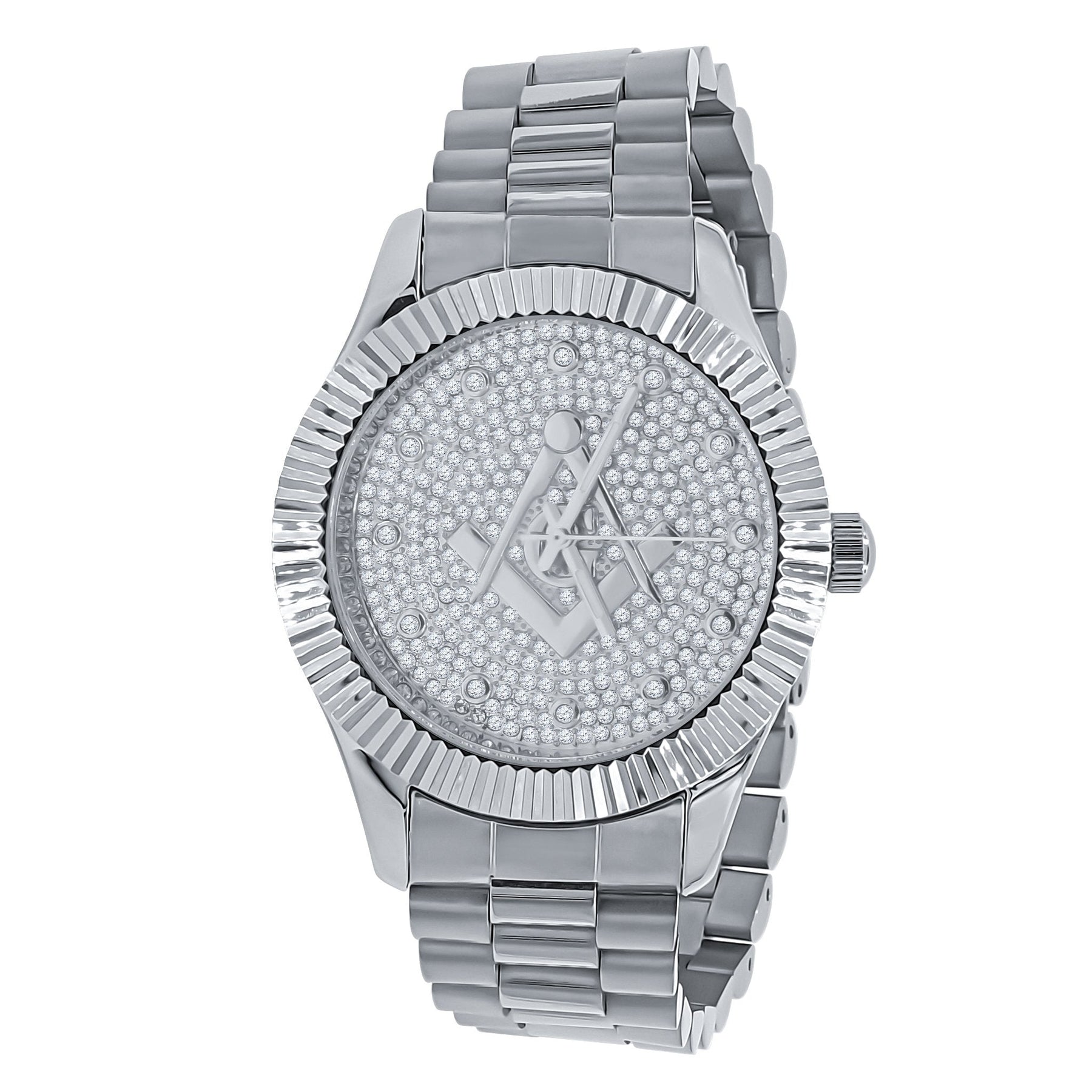 Masonic Iced Out Metallic Watch - Silver - Bricks Masons
