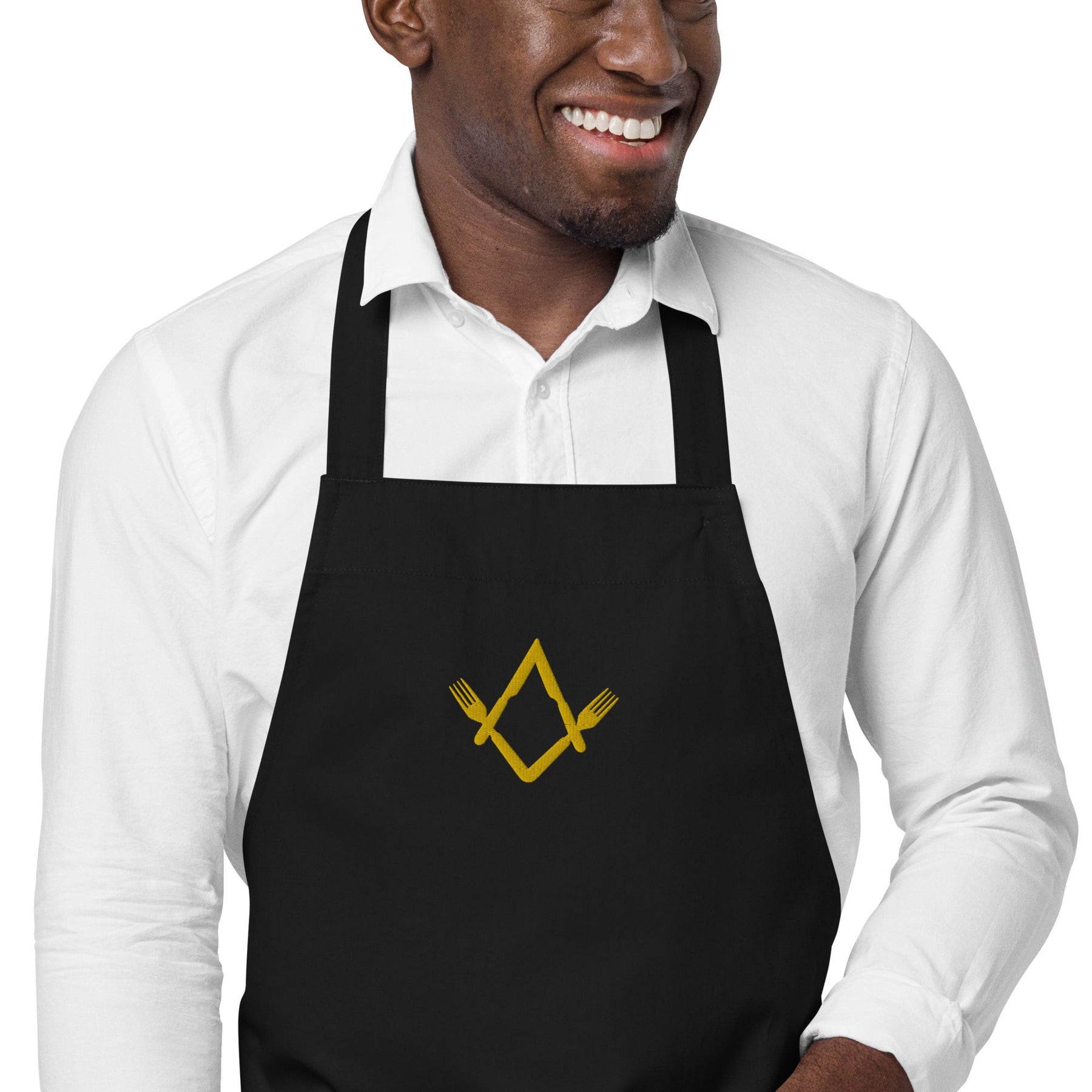 Master Mason Bllue Lodge Kitchen Apron - Fork Square and Compass Embroidery - Bricks Masons