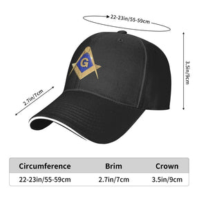 Master Mason Blue Lodge Baseball Cap - Golden Square & Compass G Adjustable Baseball Cap [Multiple Colors] - Bricks Masons