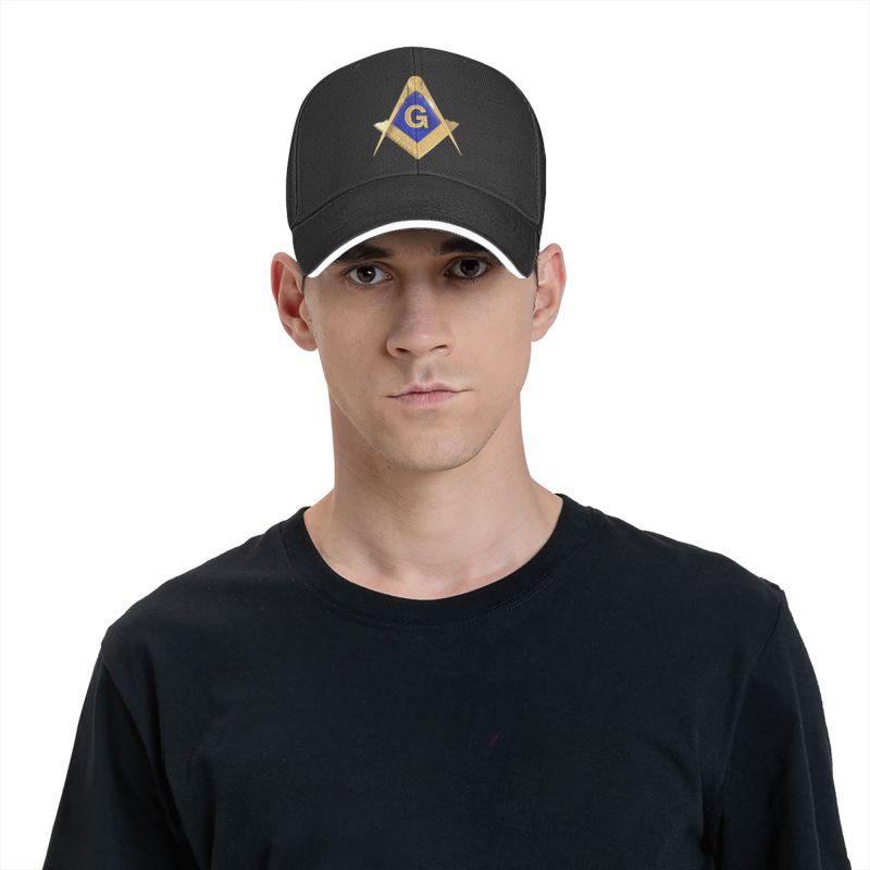 Master Mason Blue Lodge Baseball Cap - Golden Square & Compass G Adjustable Baseball Cap [Multiple Colors] - Bricks Masons
