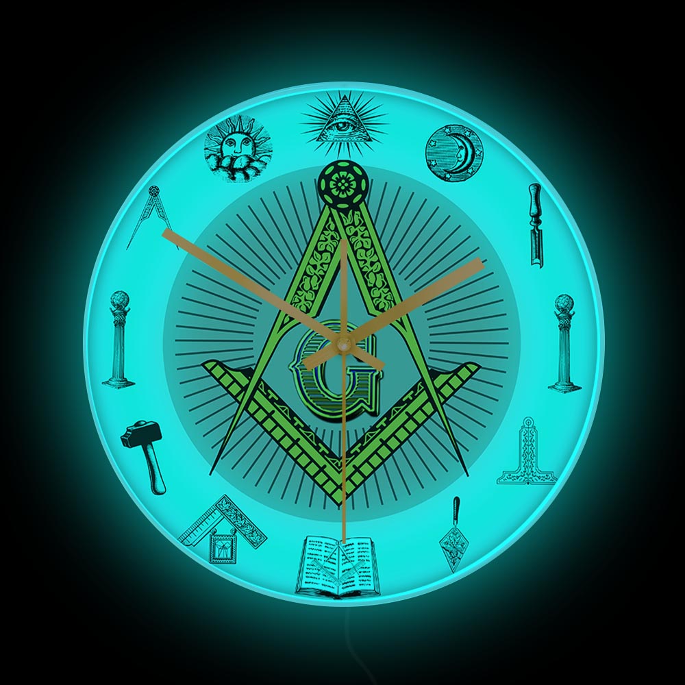 Master Mason Blue Lodge Clock - Golden Square and Compass G Digital LED - Bricks Masons