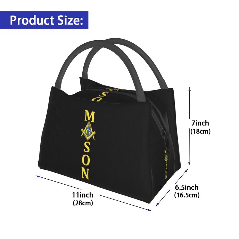 Master Mason Blue Lodge Lunch Bag - Golden Mason Square and Compass G Thermal Insulated - Bricks Masons