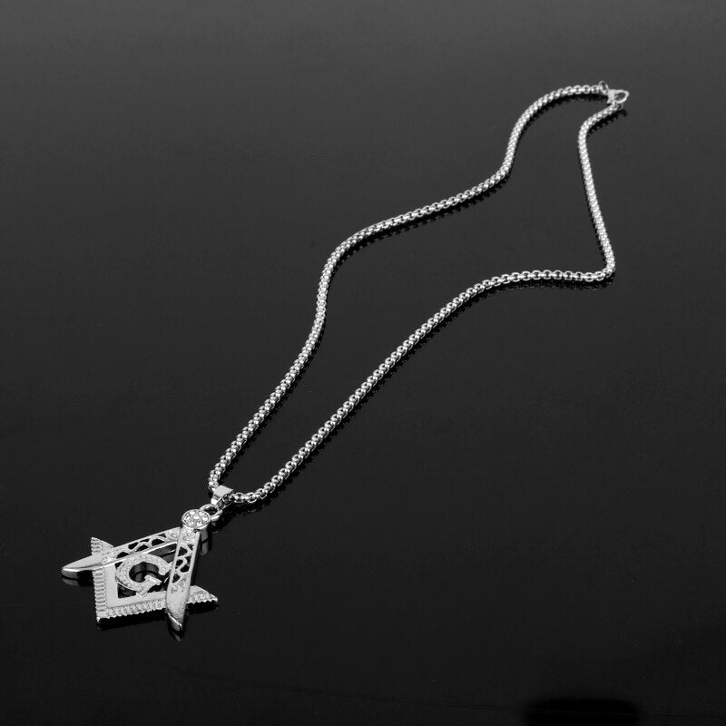 Master Mason Blue Lodge Pendant - Square and Compass G Necklace (Gold & Silver) - Bricks Masons