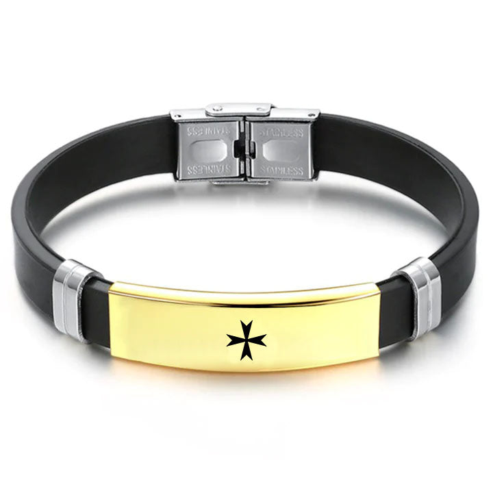 Order Of Malta Commandery Bracelet - Steel & Leather - Bricks Masons