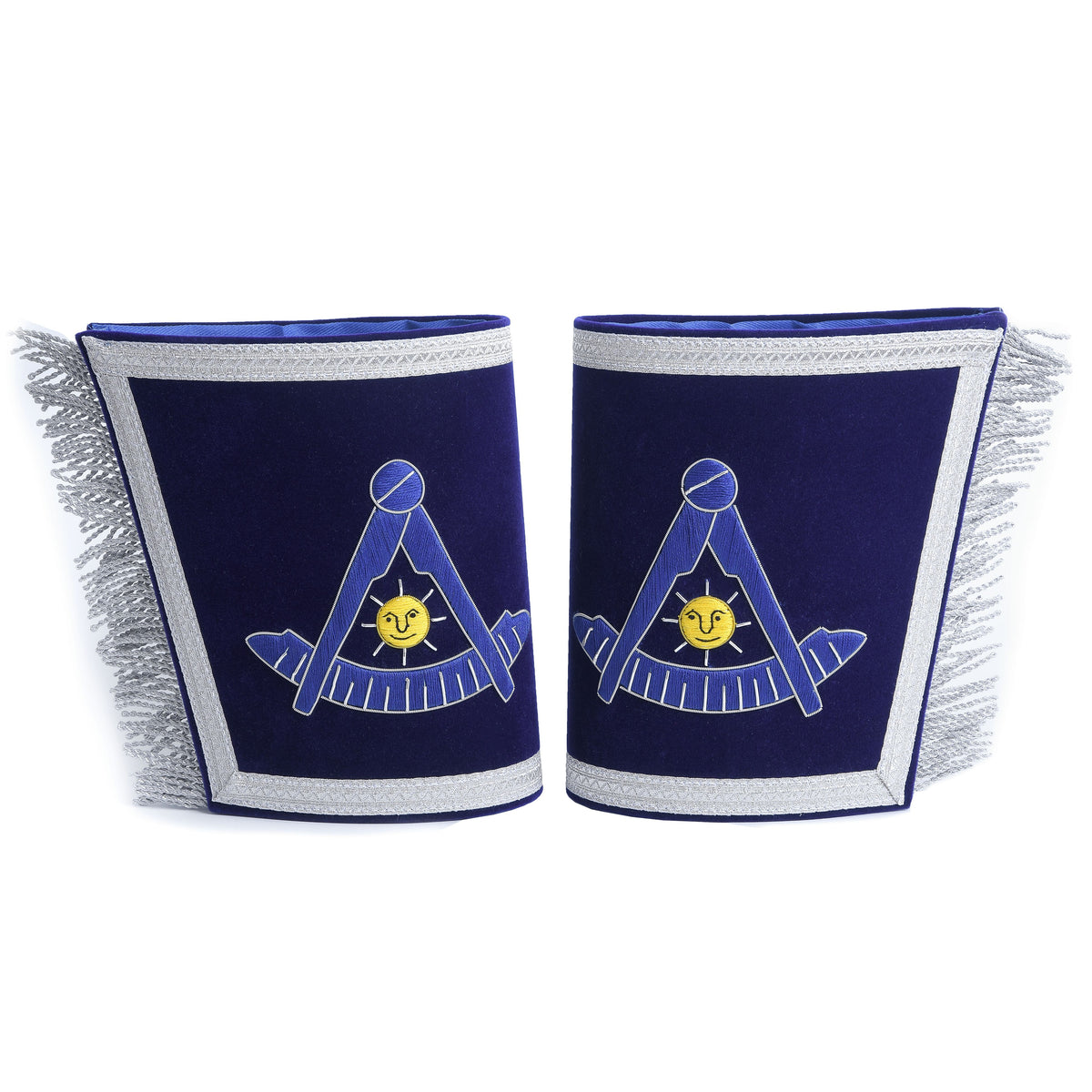Past Master Blue Lodge California Regulation Cuff - Blue Hand Embroidery With Fringe - Bricks Masons