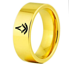 Past Master Blue Lodge Ring - Gold Color Pipe Cut Tungsten - Bricks Masons