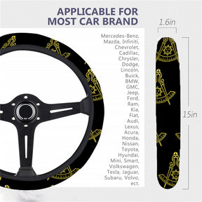 Past Master Blue Lodge California Regulation Steering Wheel Cover - White & Gold - Bricks Masons