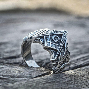 3D Square Compass G Stainless Steel Masonic Ring - Bricks Masons