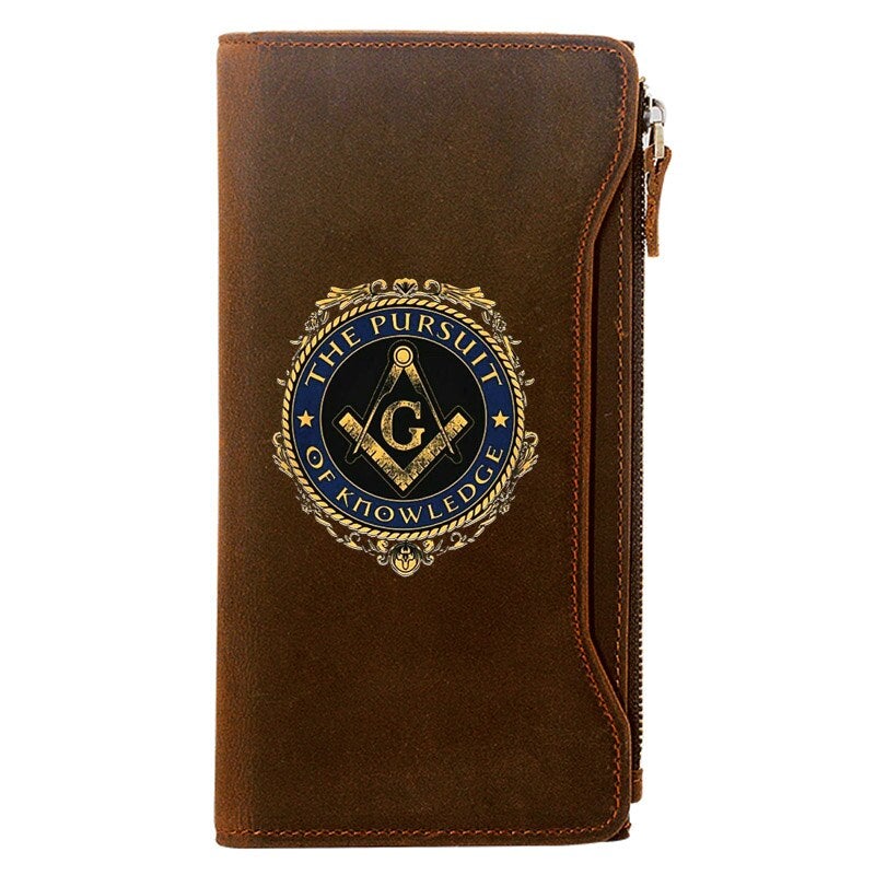 Master Mason Blue Lodge Wallet - Genuine Leather With Credit Card Holder Brown - Bricks Masons