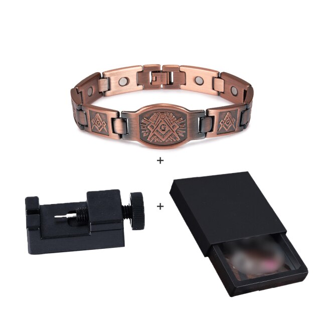 Knights Templar Commandery Bracelet - Square and Compass G/Cross Copper Magnetic - Bricks Masons