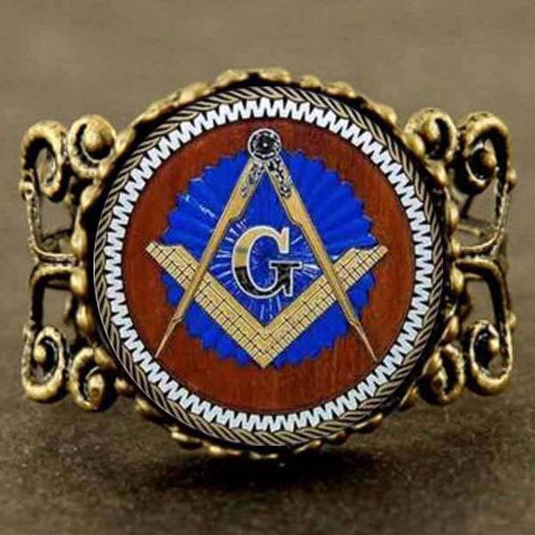 Master Mason Blue Lodge Ring - Compass and Square Resizable - Bricks Masons