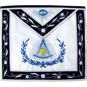 Past Master Blue Lodge Apron - Navy Blue Velvet Ribbon with Silver Braid - Bricks Masons