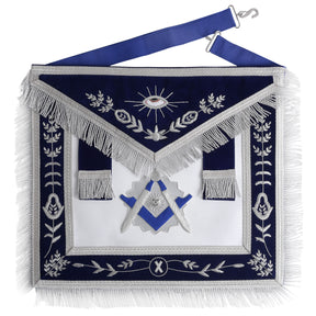 Senior Deacon Blue Lodge Officer Apron - Navy Blue Velvet With Fringe & Side Tabs - Bricks Masons