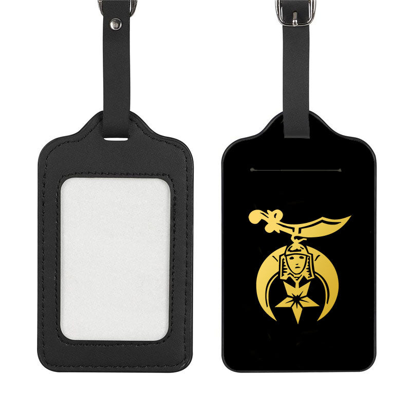 Shriners Luggage Tag - Black Leather - Bricks Masons